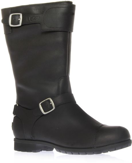 ugg polk black leather biker boots
