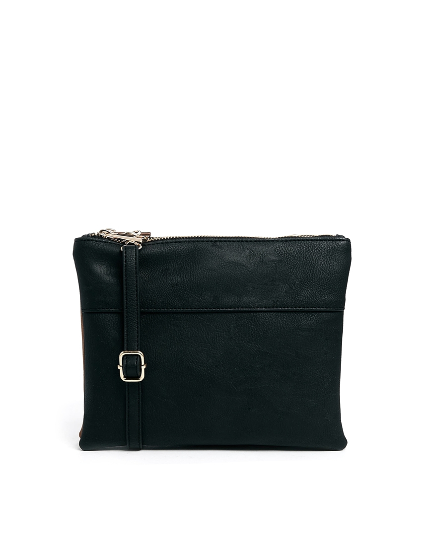 Asos Double Compartment Cross Body Bag in Black (Blackbrown)