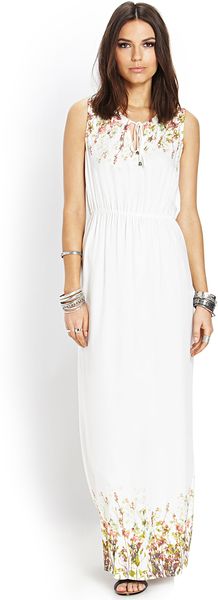 Forever 21 Spring Muse Maxi Dress in White (IVORYGREEN) Forever 21 Spring Muse Maxi Dress in White (IVORYGREEN)