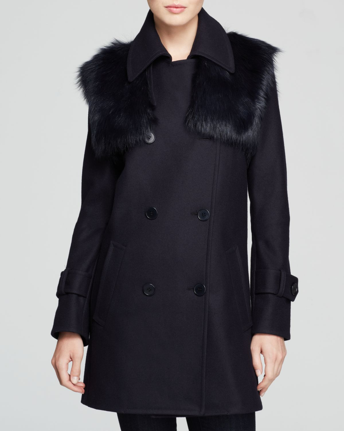 Dkny Shearling Yoke Trench Coat in Blue (Royal Navy) Lyst