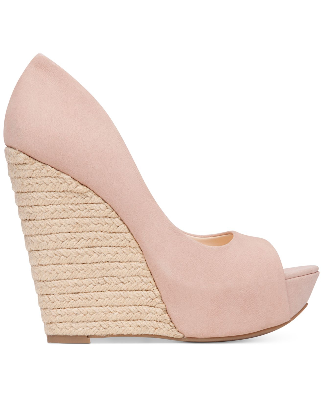 Jessica Simpson Leather Bethani Peep Toe Platform Wedge Pumps In Nude Blush Pink Lyst