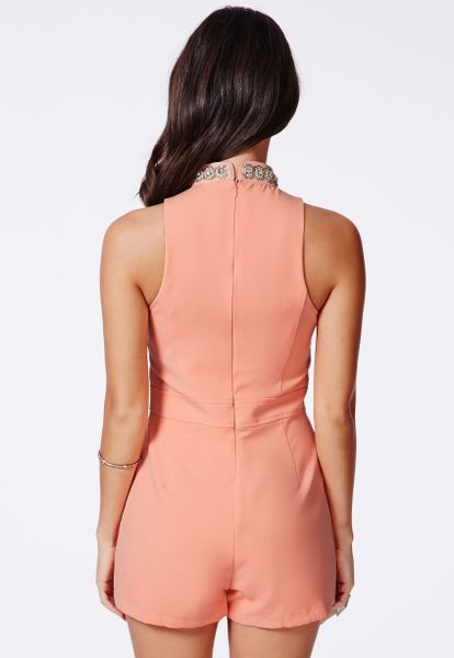 Missguided Mizzy Embellished Collar Romper in Pink - Lyst