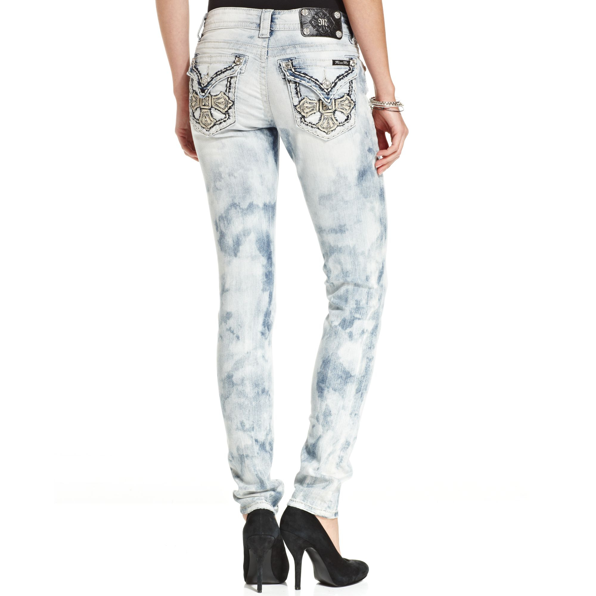 Miss Me Rhinestone Skinny Jeans In Blue Light Blue Lyst