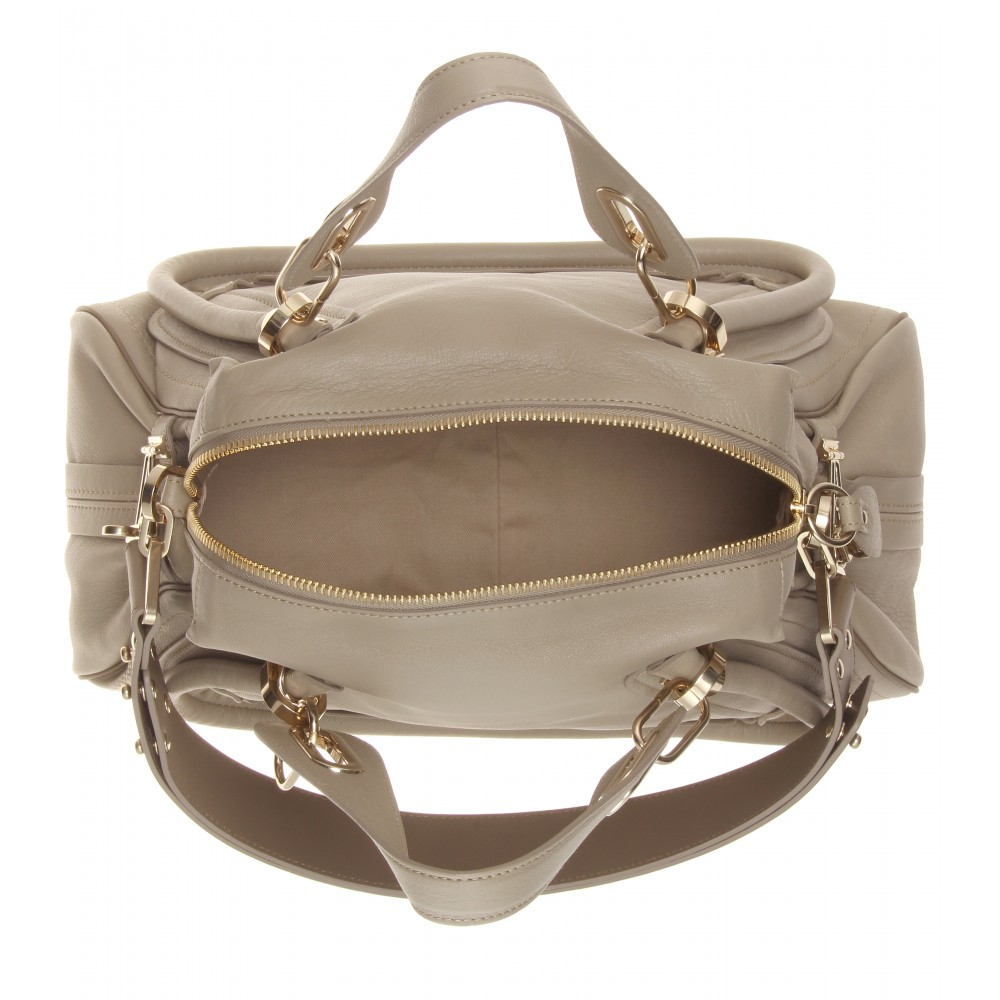 Chloé Paraty Medium Leather Shoulder Bag with Military Strap in Gray (ship grey made in italy ...