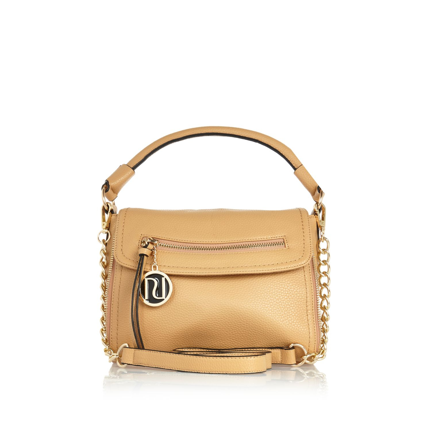 River Island Beige Fold Over Cross Body Slouch Bag in Beige (Cream)