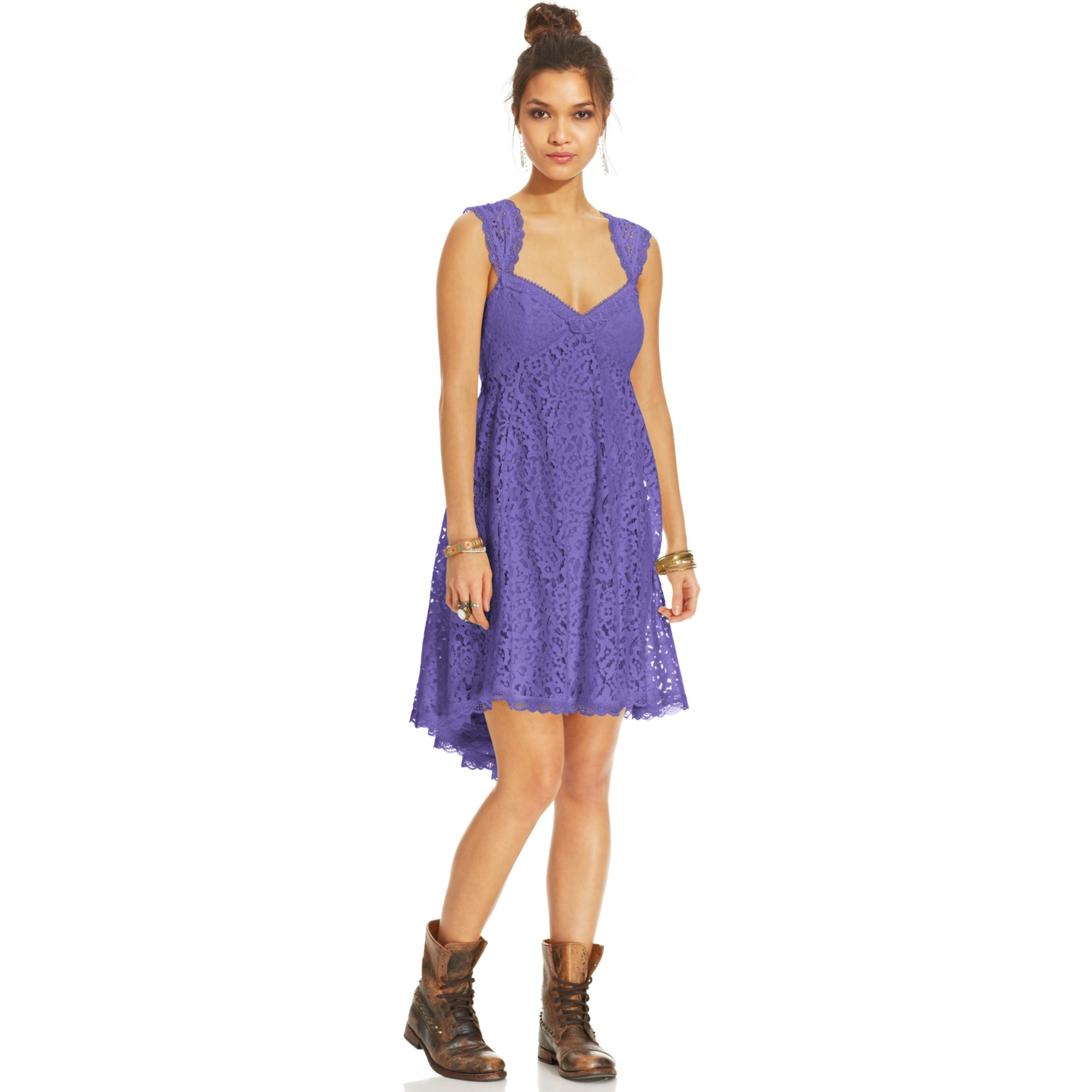 Free People Creme De Lace Babydoll Dress in Purple (Purple Lotus)