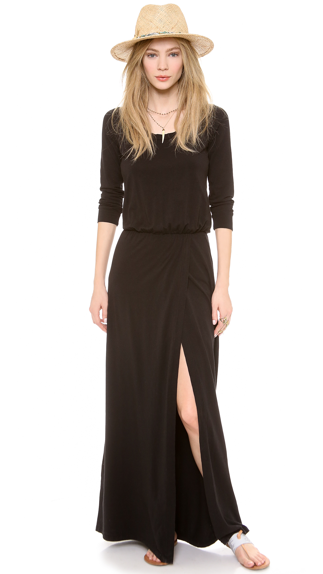 Splendid High Slit Maxi Dress - Black in Black