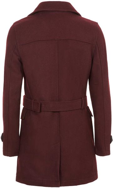 Topman Burgundy Wool Mix Trench Coat in Brown for Men (Red) | Lyst
