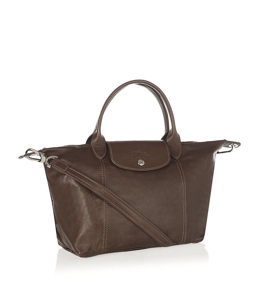 Longchamp Le Pliage Cuir Small Handbag In Brown Chocolate Lyst