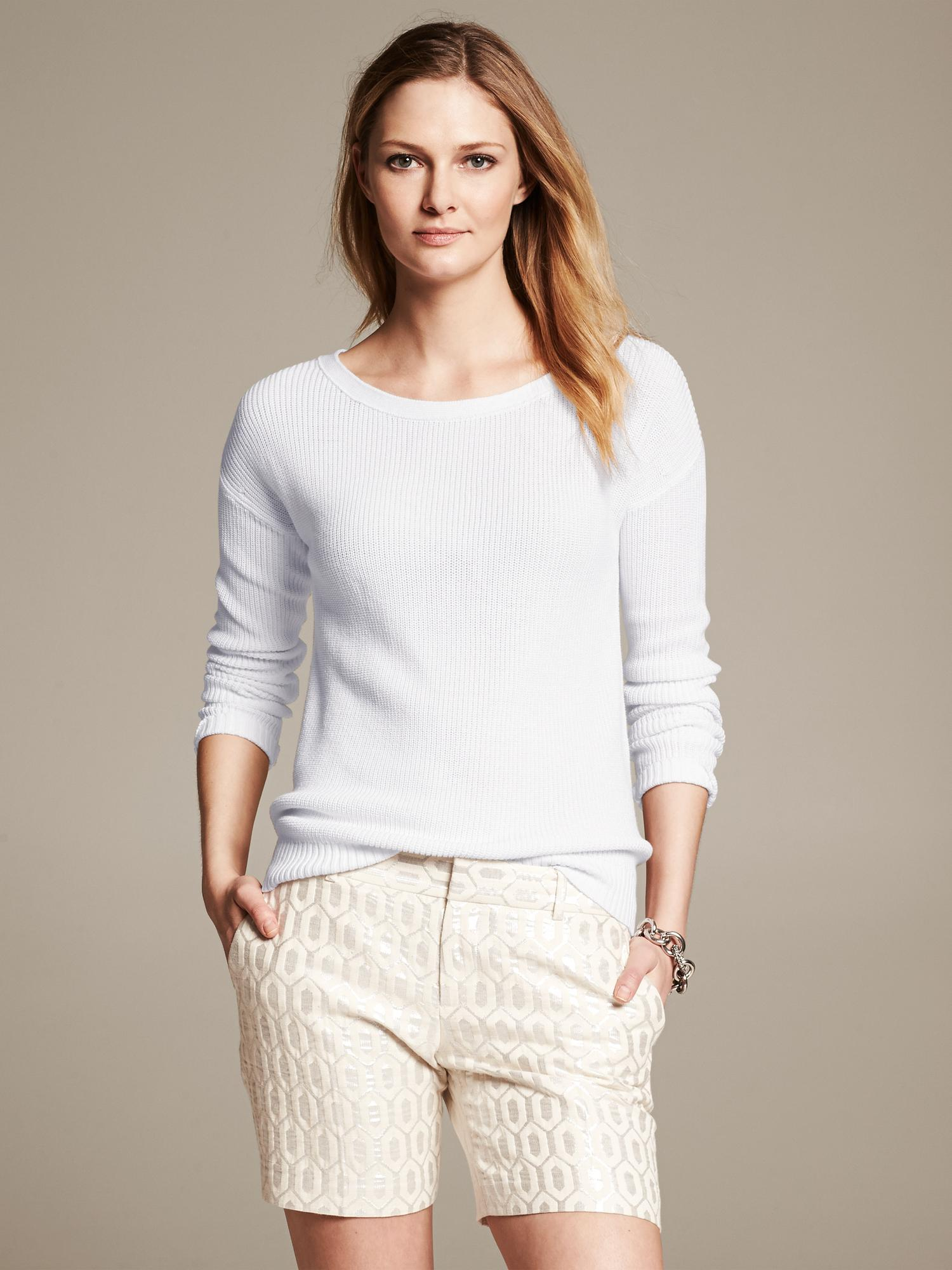 Banana Republic Curved Hem Pullover in White Lyst