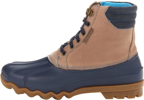 duck boots blue and tan