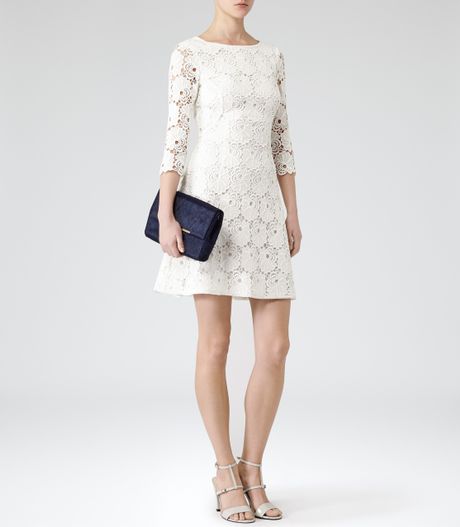 Reiss Jennifer Lace Fit and Flare Dress in White