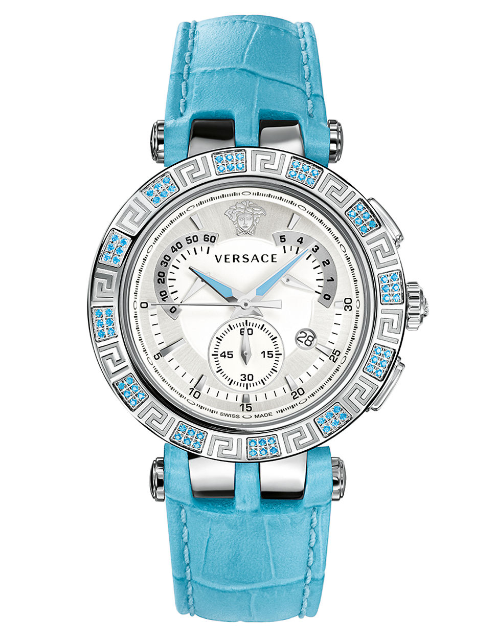 Versace Ladies Silver Tone And Aqua V Race Watch in Blue for Men