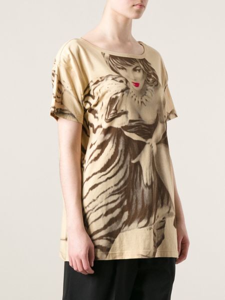 Krizia Poi Vintage Print T-Shirt in Brown (nude & neutrals) | Lyst