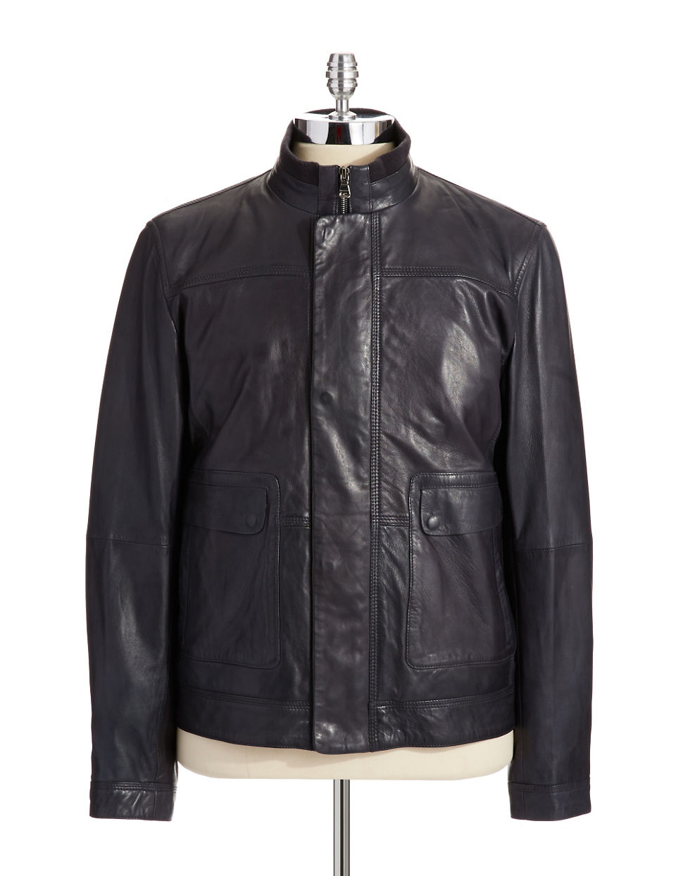 Hugo Boss Leather Bomber Jacket in Blue for Men (Dark Blue) Lyst