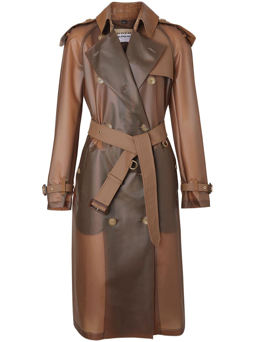 Burberry Leather Double Breasted Belted Trench Coat In Brown Lyst