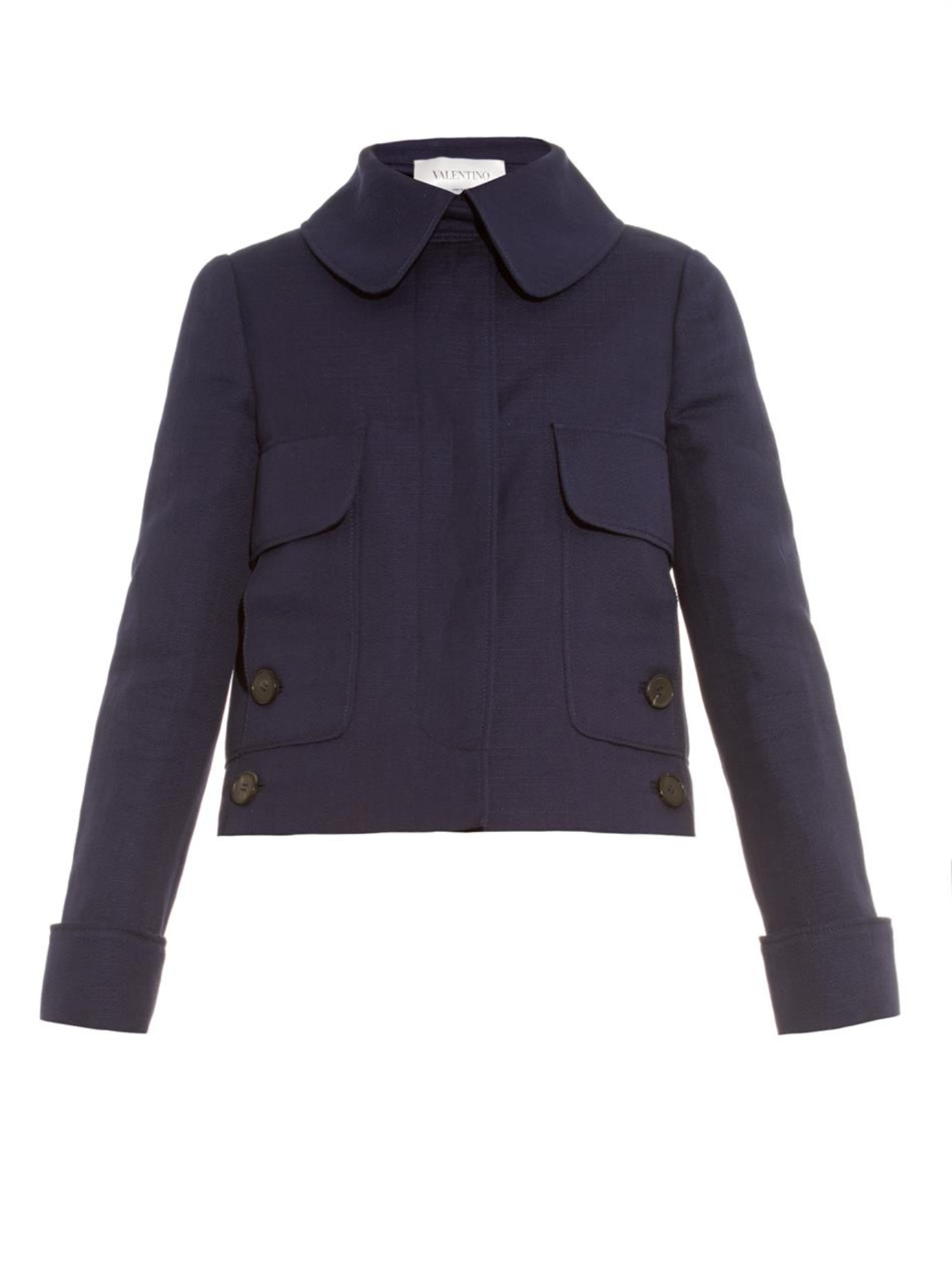 Valentino Peter Pan Collar CottonBlend Jacket in Blue (INDIGO) Lyst