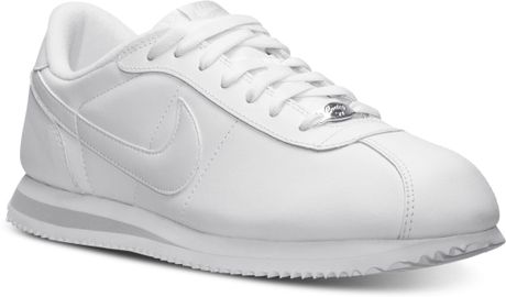 Nike Men'S Cortez Basic Leather Casual Sneakers From Finish Line in White for Men (WHITE/WHITE