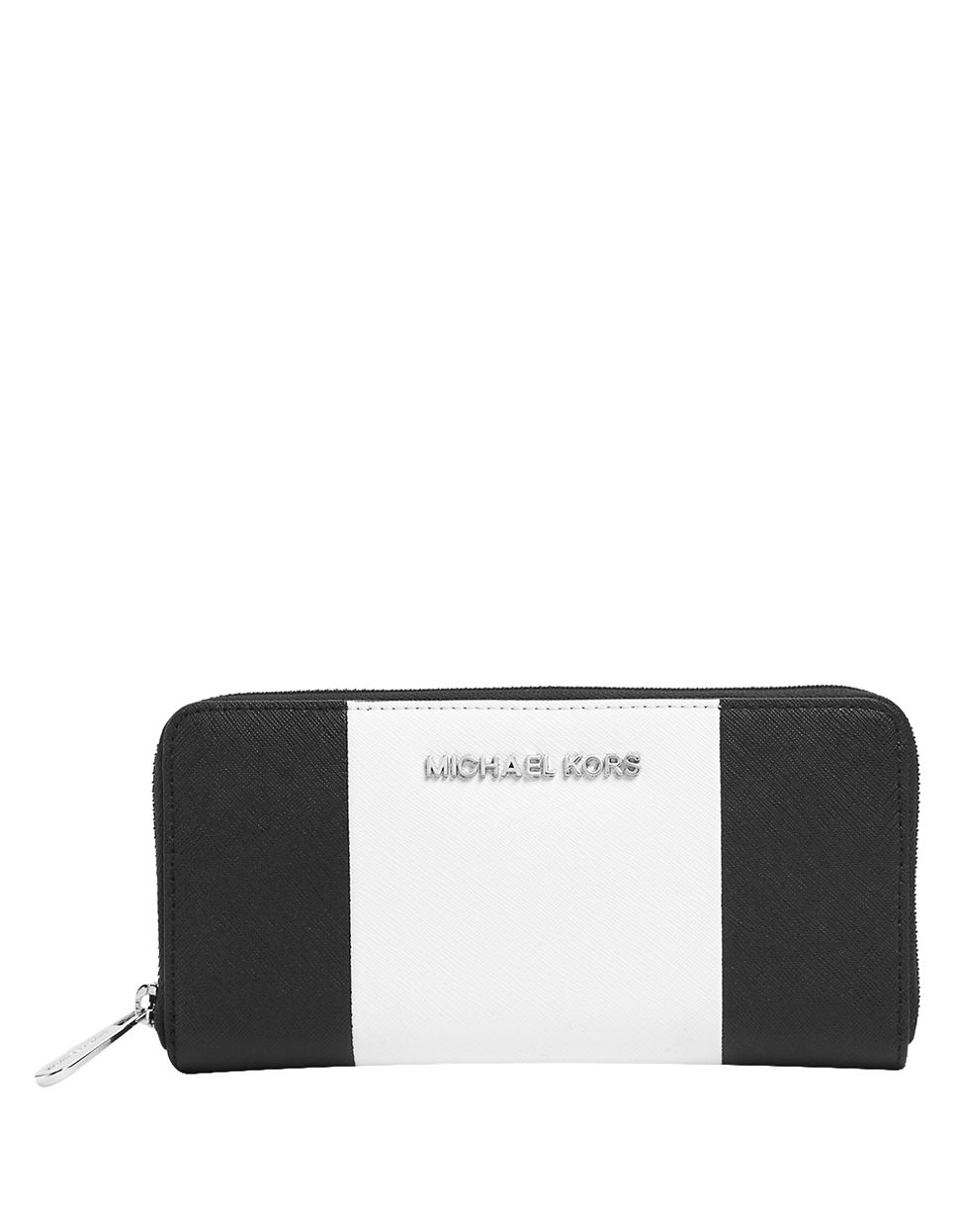 Michael Michael Kors Jet Set Leather Colorblock Continental Wallet in Black (Black/Optic White ...