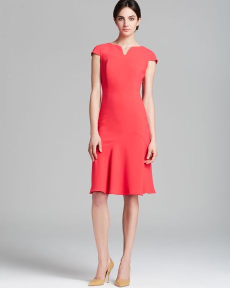 Anne Klein Dress Cap Sleeve Swing with Asymmetric Hem Stitch in Red ...