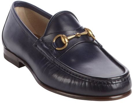 moc gucci horsebit loafers toe slip navy leather