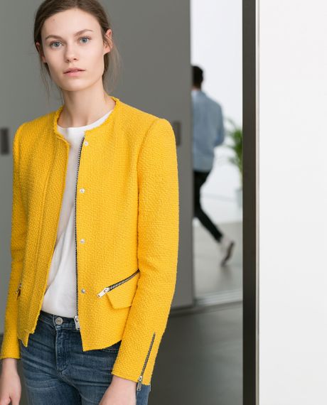 Zara Multicolor Woven Fabric Jacket in Yellow | Lyst
