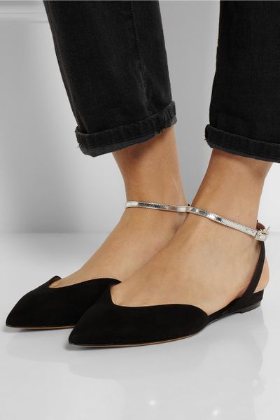 pointed toe black suede flats