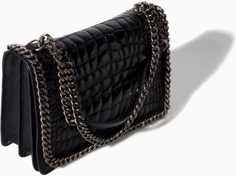 Zara Croc And Chain City Bag in Black | Lyst