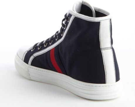 navy gucci stripe sneakers canvas web hightop shoes