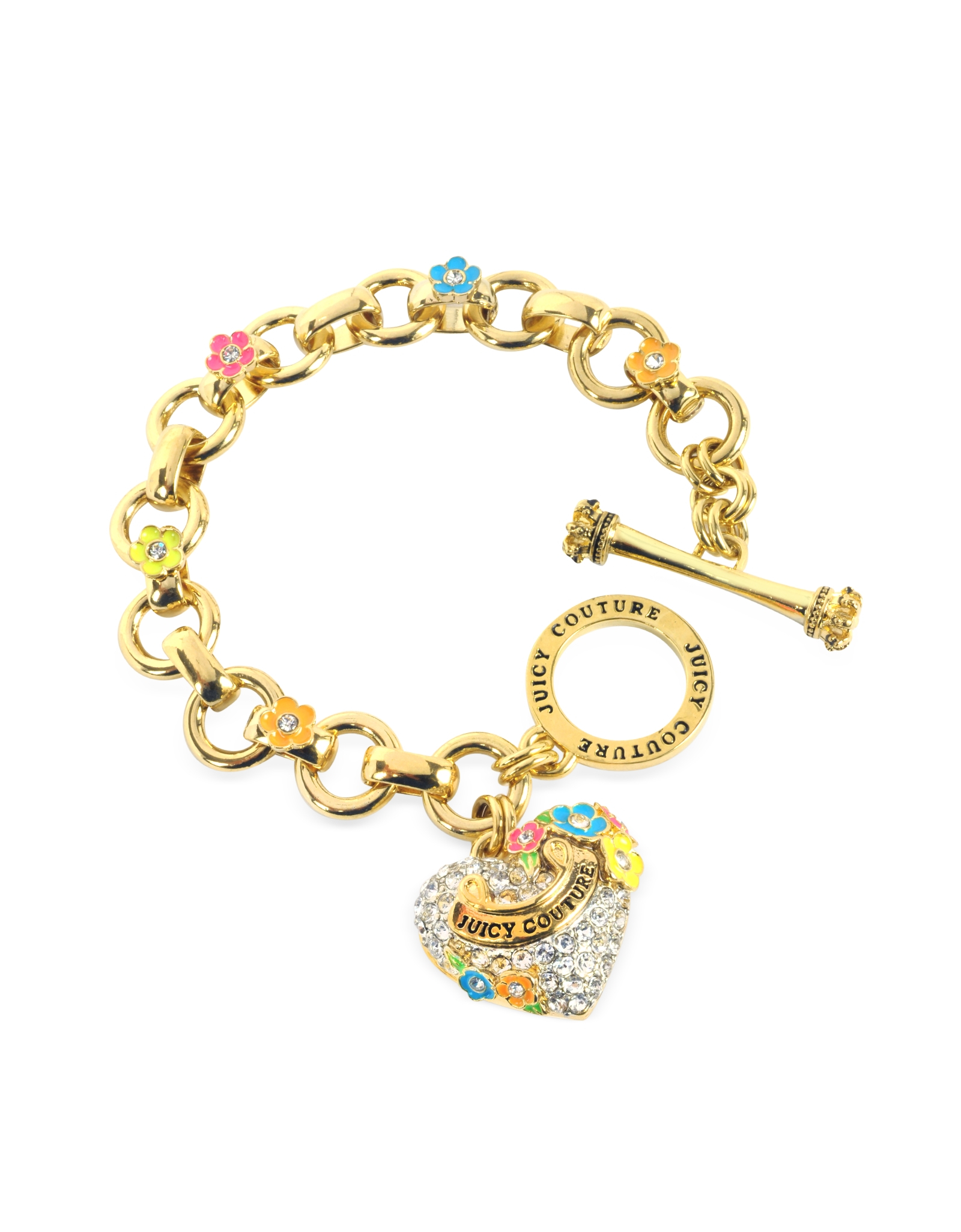 Juicy Couture Pave Heart And Flower Charm Bracelet In Gold Lyst