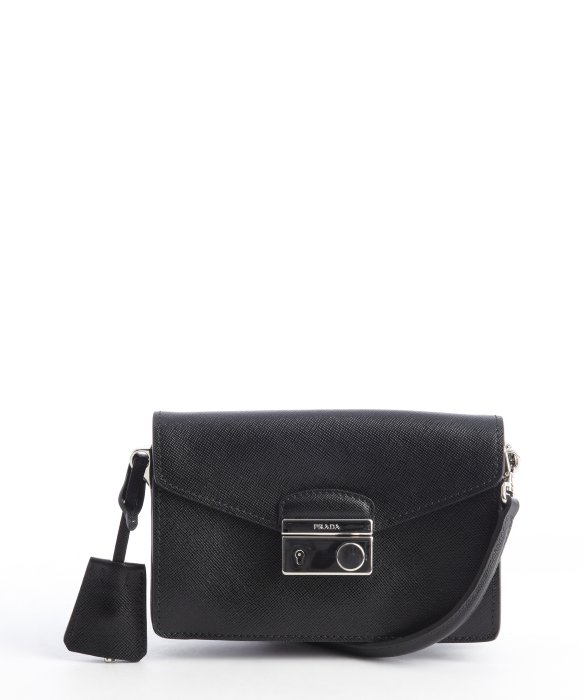 Prada Black Leather Convertible Crossbody Bag in Black | Lyst
