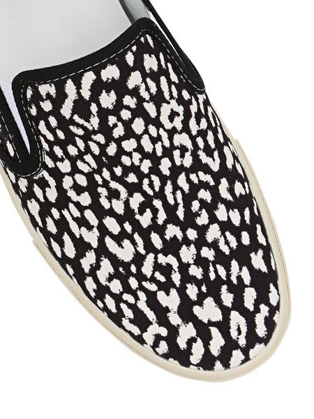 black and white leopard slip on sneakers