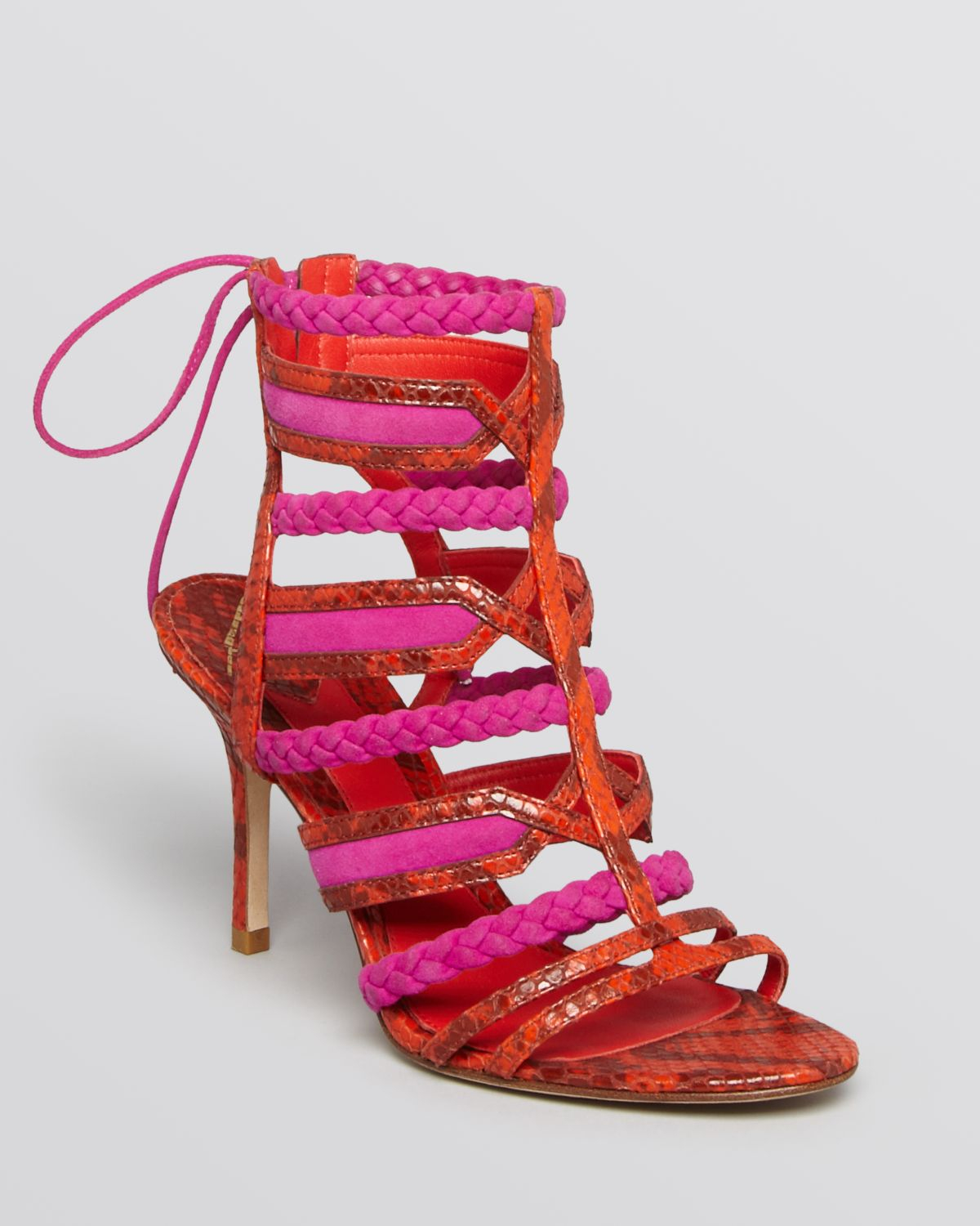 pink and orange sandals heels