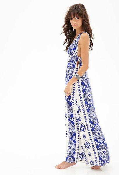 Forever 21 Cutout Abstract Maxi Dress in Blue (Creamblue)