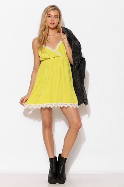 Urban Outfitters Cope Lacetrim Surplice Slip Dress in Yellow ...