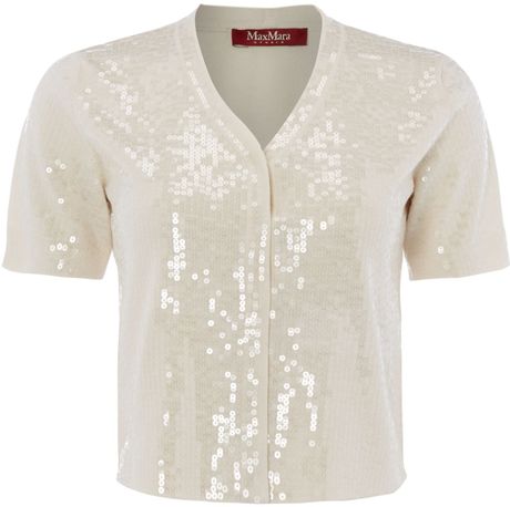 cardigan sleeve short sequin cropped studio mara ivory max