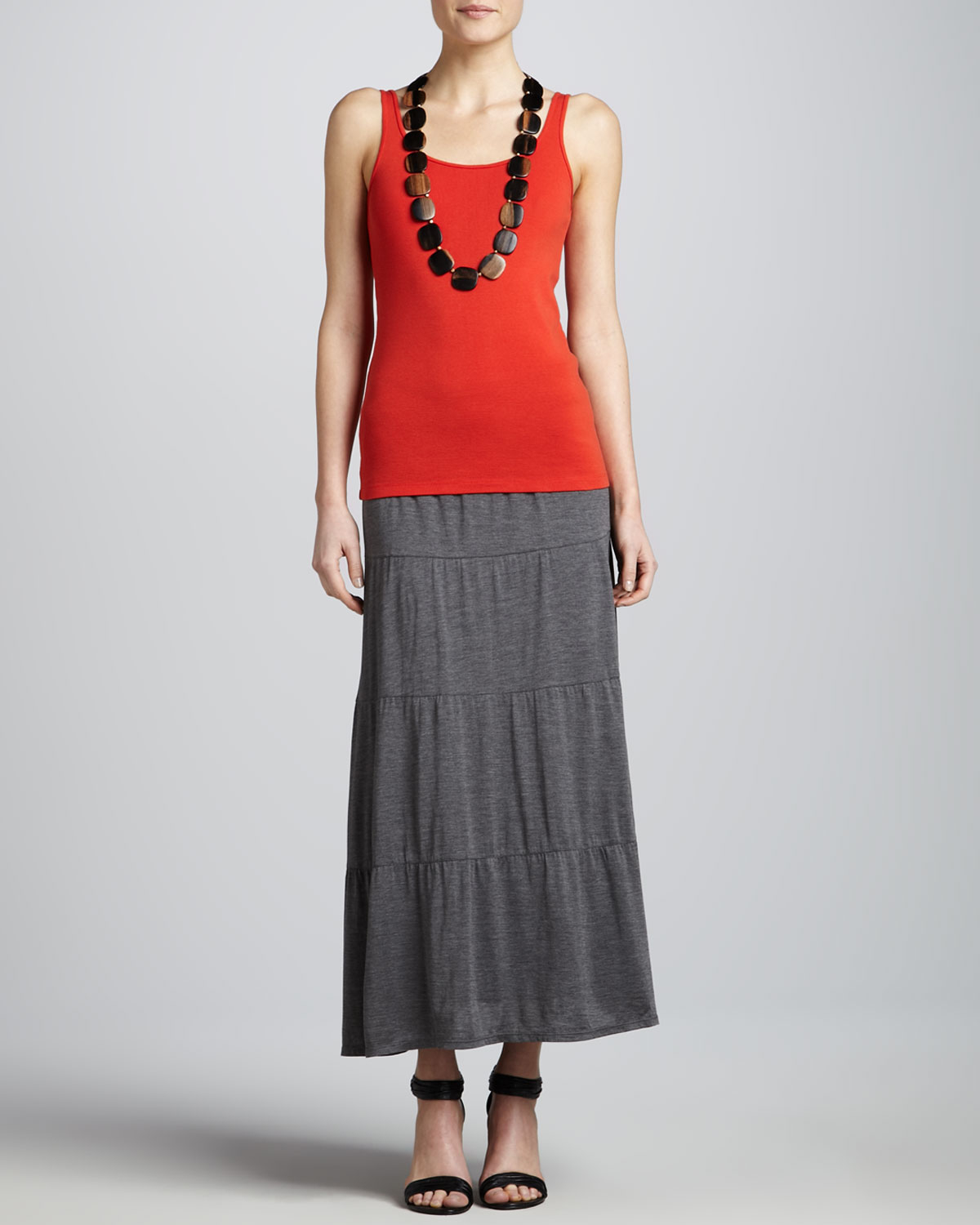 Eileen Fisher Tiered Silkcotton Maxi Skirt Womens in Gray Lyst