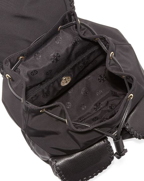 Tory Burch Marion Nylon Flap Backpack in Black | Lyst
