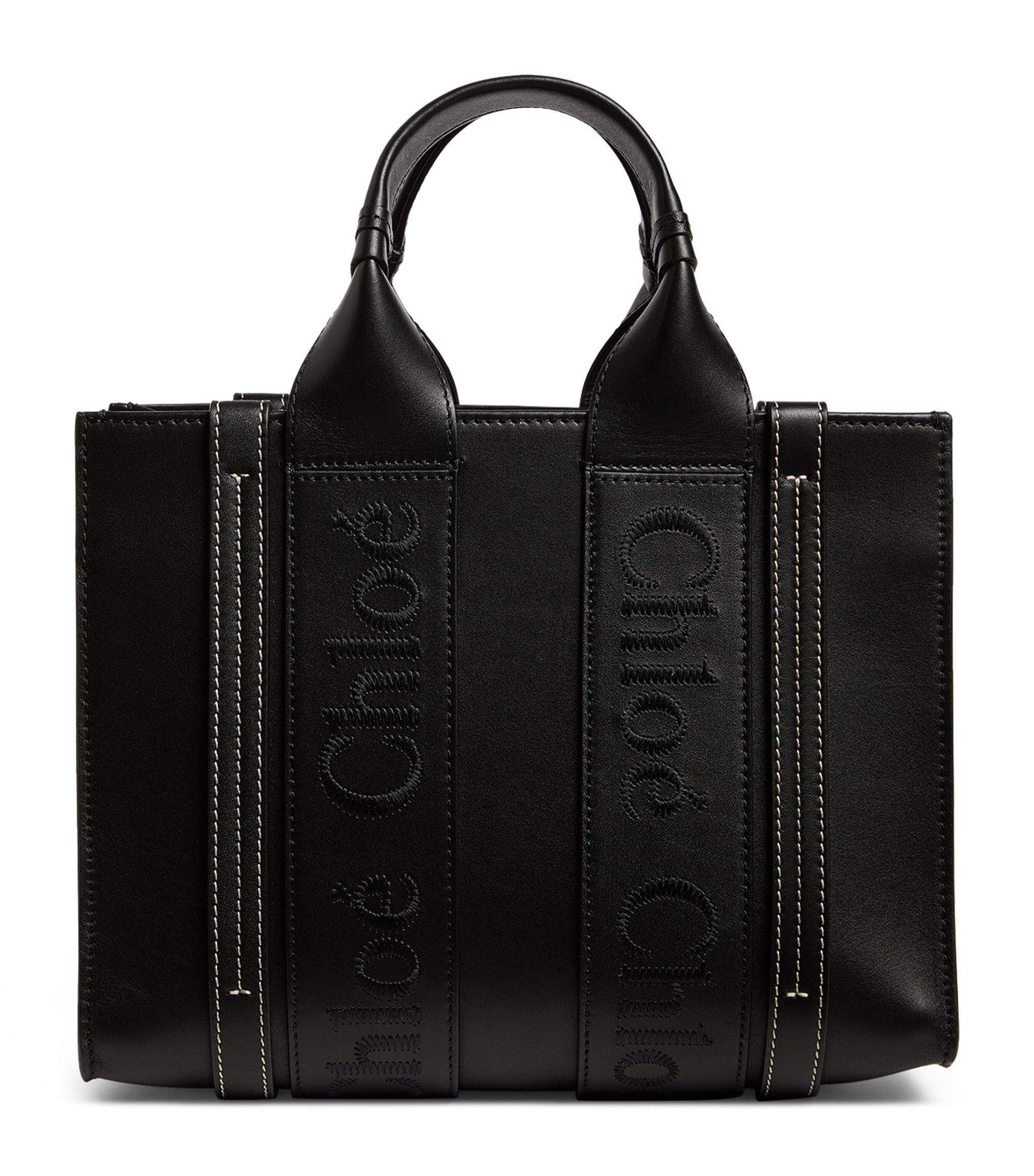 exclusive designs Chlo Small Woody Leather Tote Bag Black FARFETCH AU
