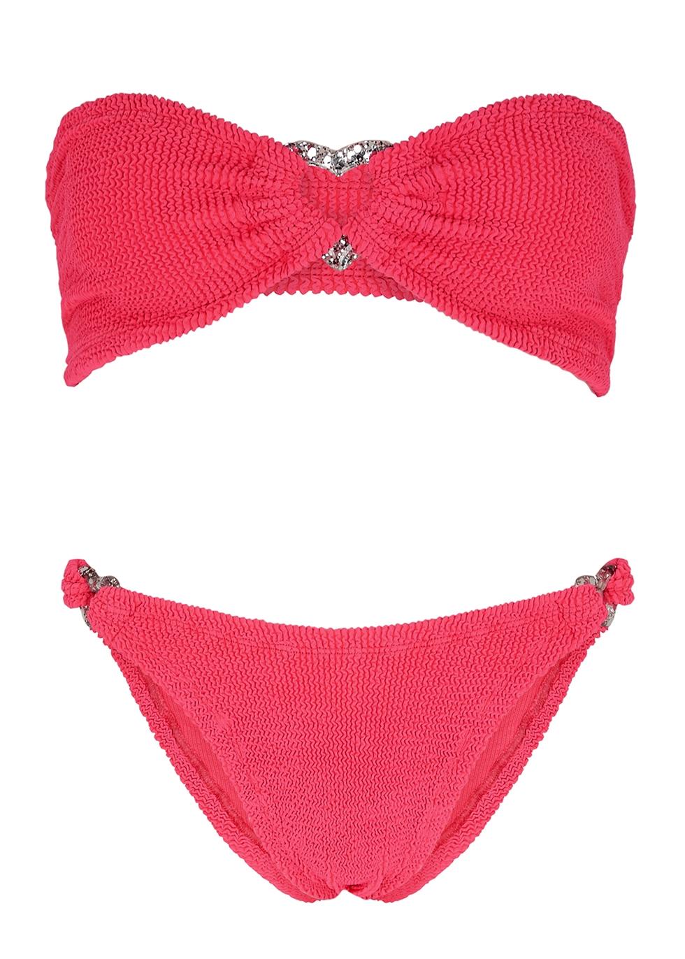 Hunza G Nicole Seersucker Bikini In Red Lyst