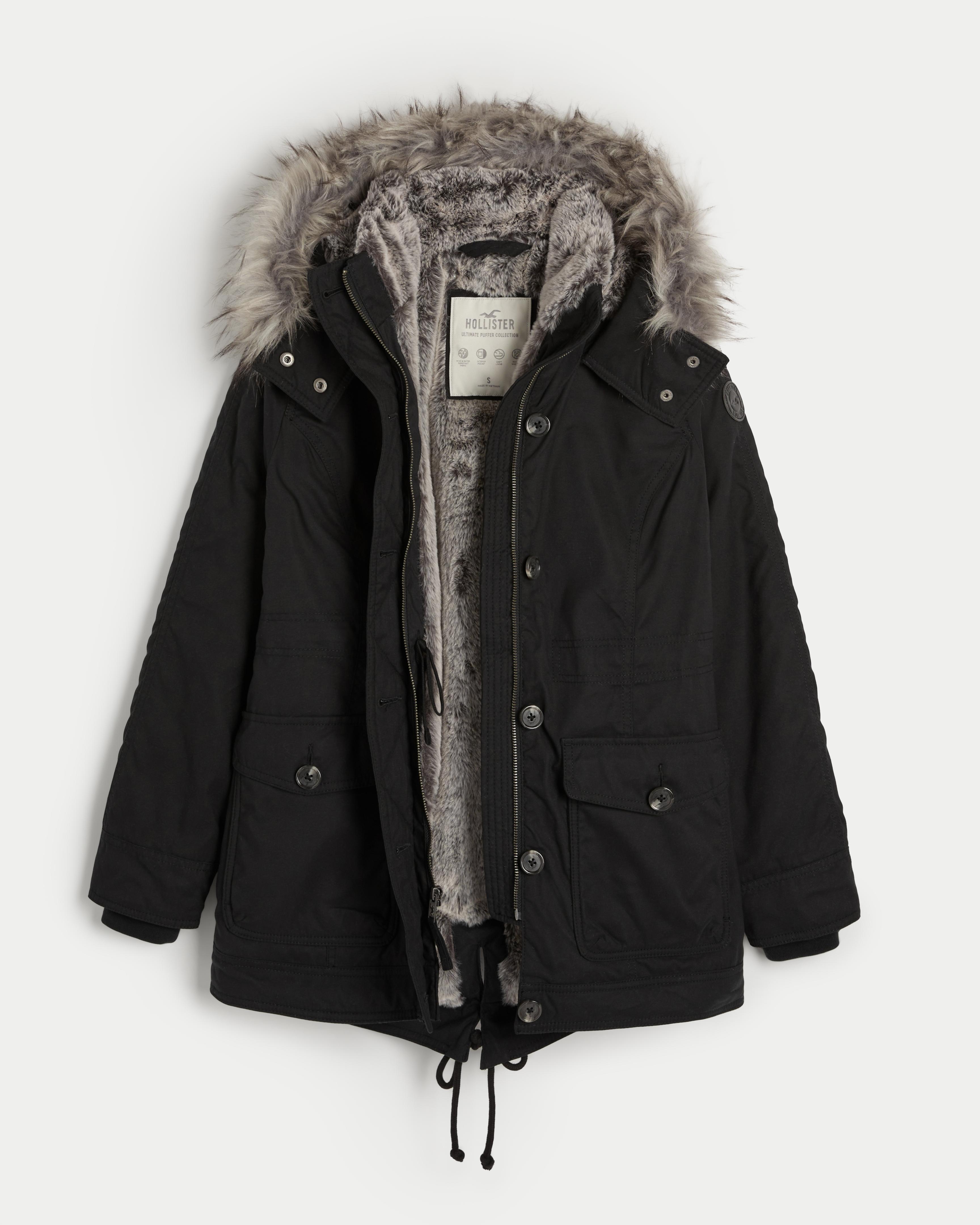 Hollister Faux Fur Lined Cozy Parka In Black Lyst UK