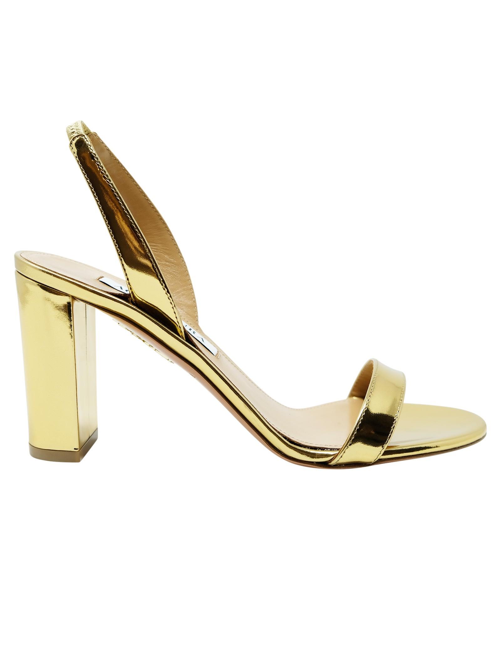 Aquazzura Gold Leather So Nude Block Sandal In Metallic Lyst