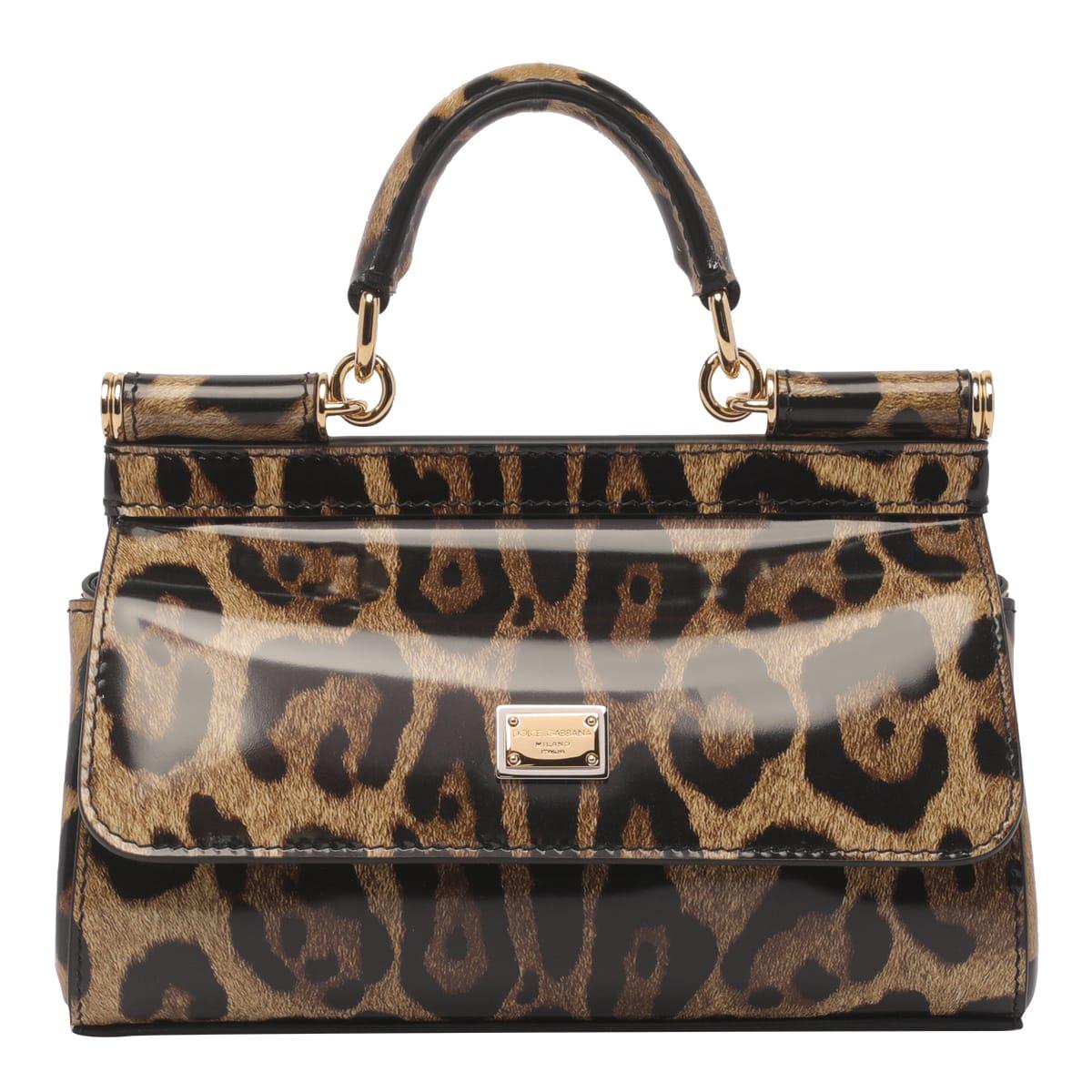 Dolce Gabbana Small Sicily Bag In Shiny Leopard Print Leather In