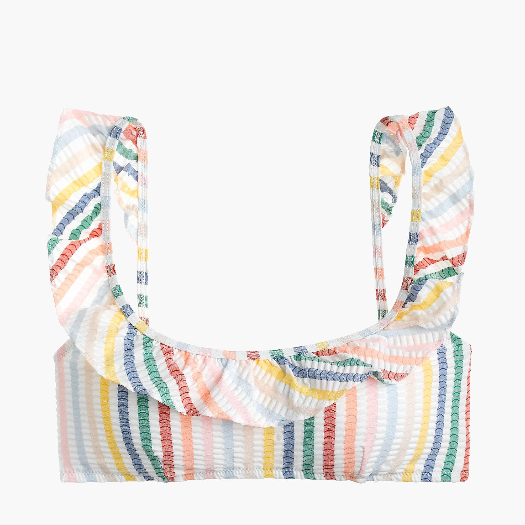 J Crew Ruffle Bikini Top In Suckered Rainbow Stripe In Blue Lyst