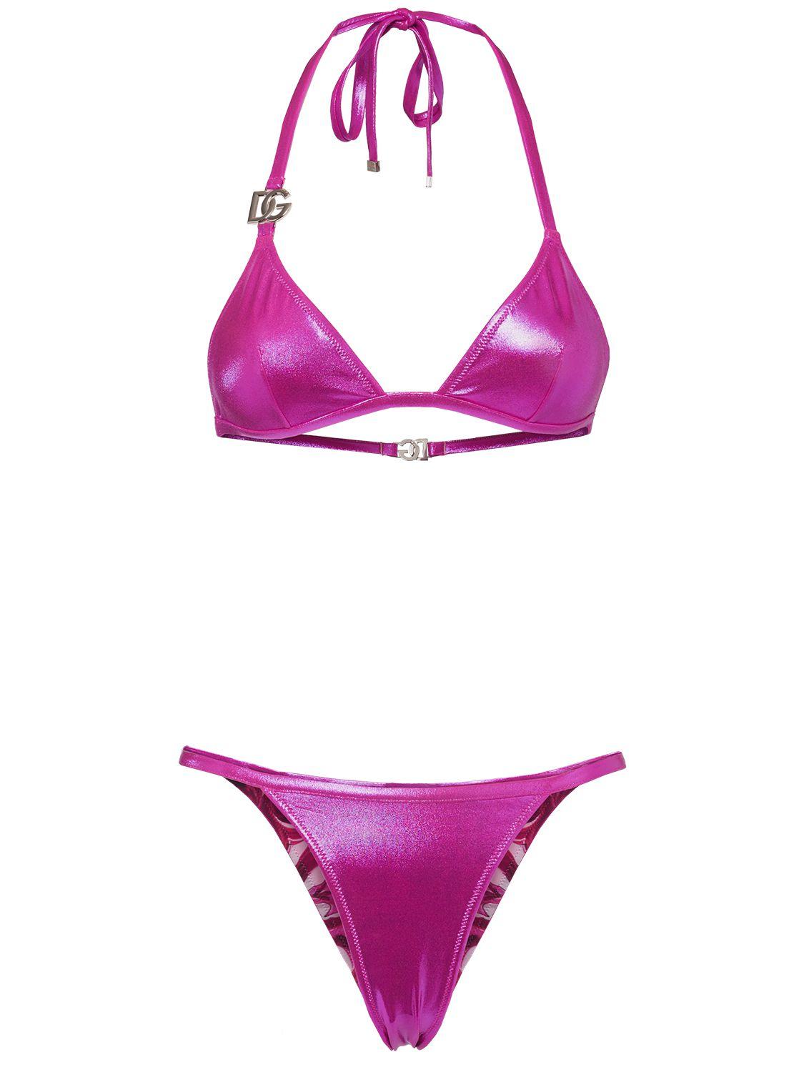 Dolce Gabbana Laminated Jersey Triangle Bikini Set In Purple Lyst