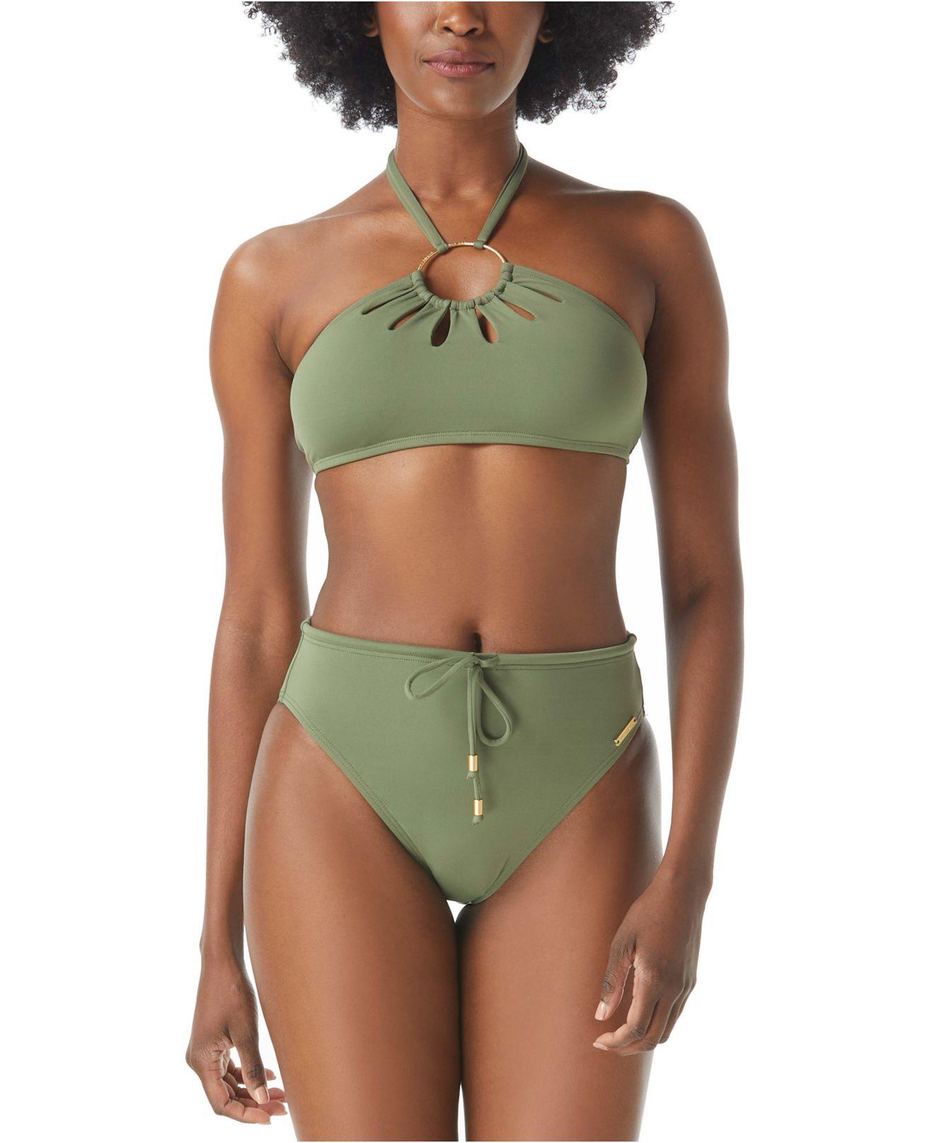 Vince Camuto Logo Ring Cutout Halter Bikini Top Bottoms In Green Lyst