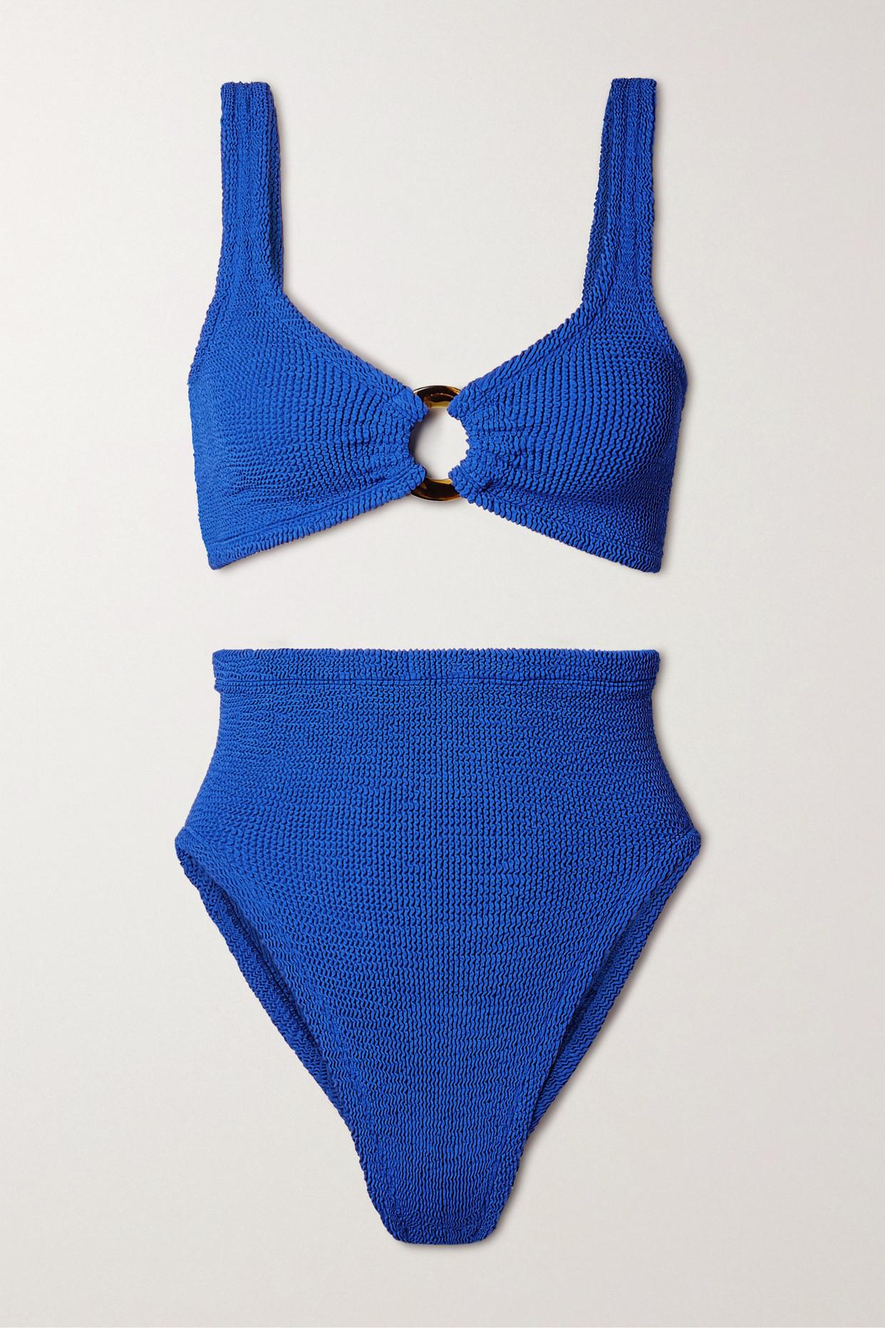 Hunza G Net Sustain Nadine Embellished Seersucker Bikini In Blue