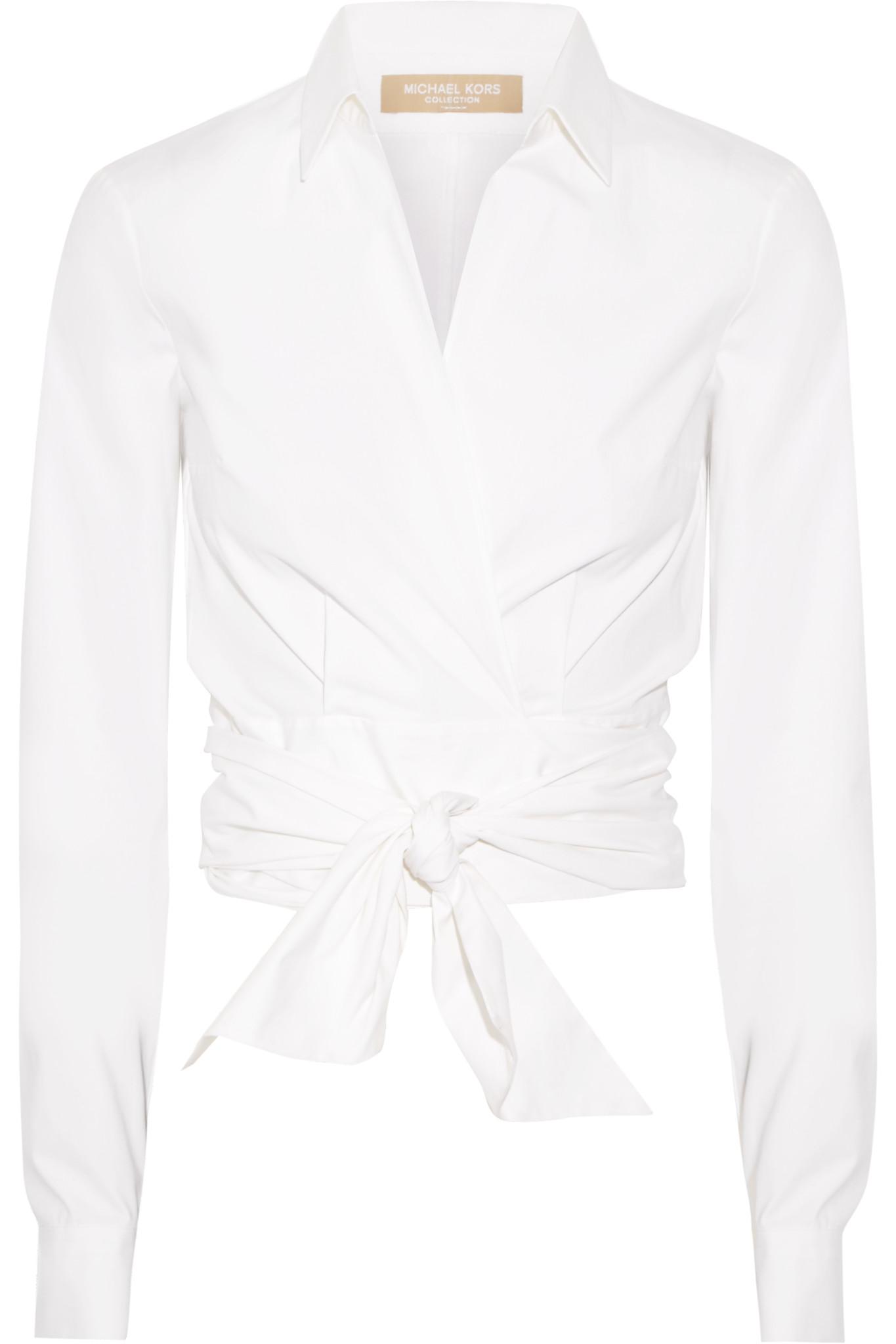 Michael Kors Stretch Cotton Poplin Wrap Blouse In White Lyst