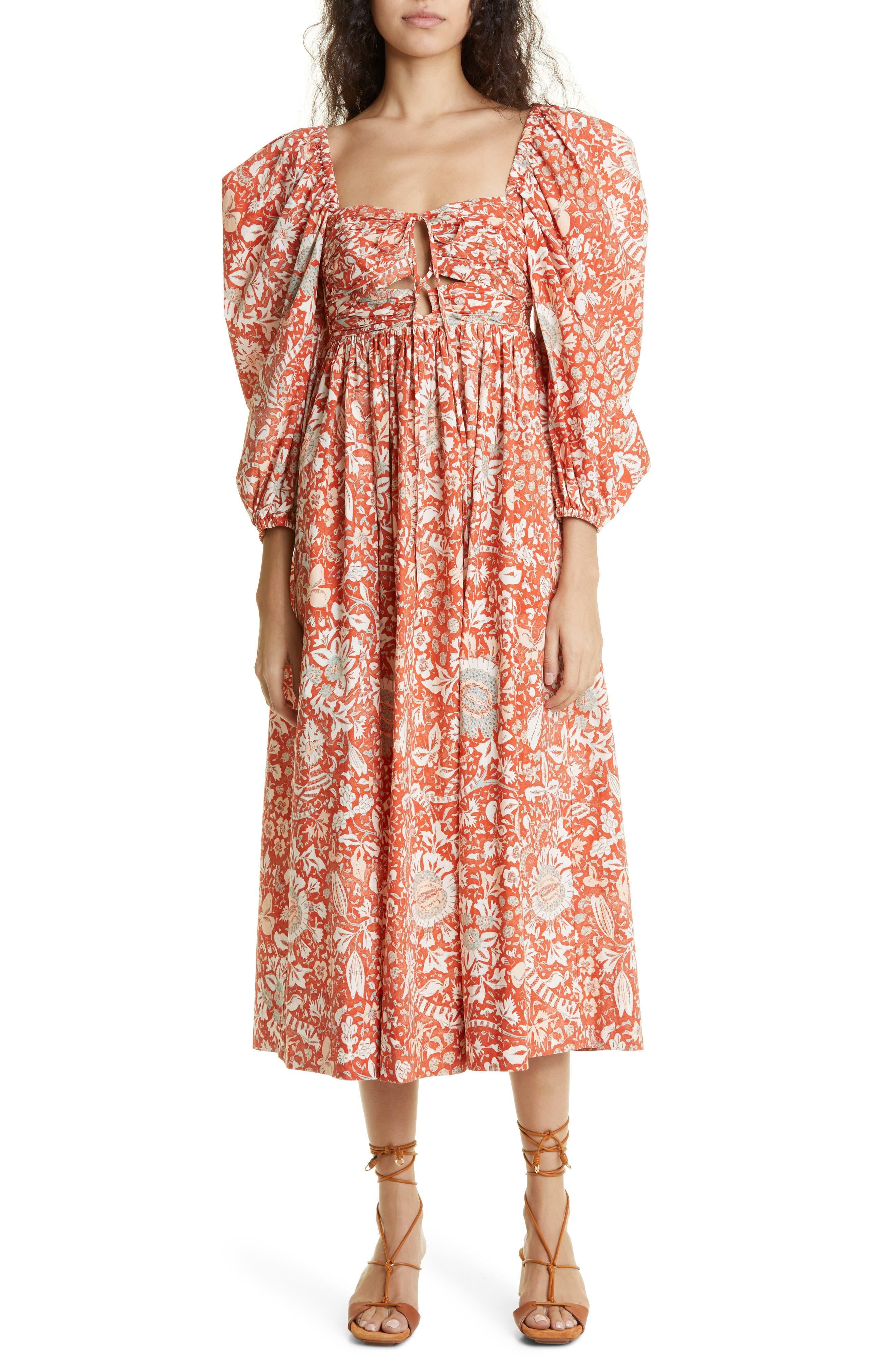 Ulla Johnson Alessa Floral Balloon Sleeve Cotton Midi Dress In Pink Lyst