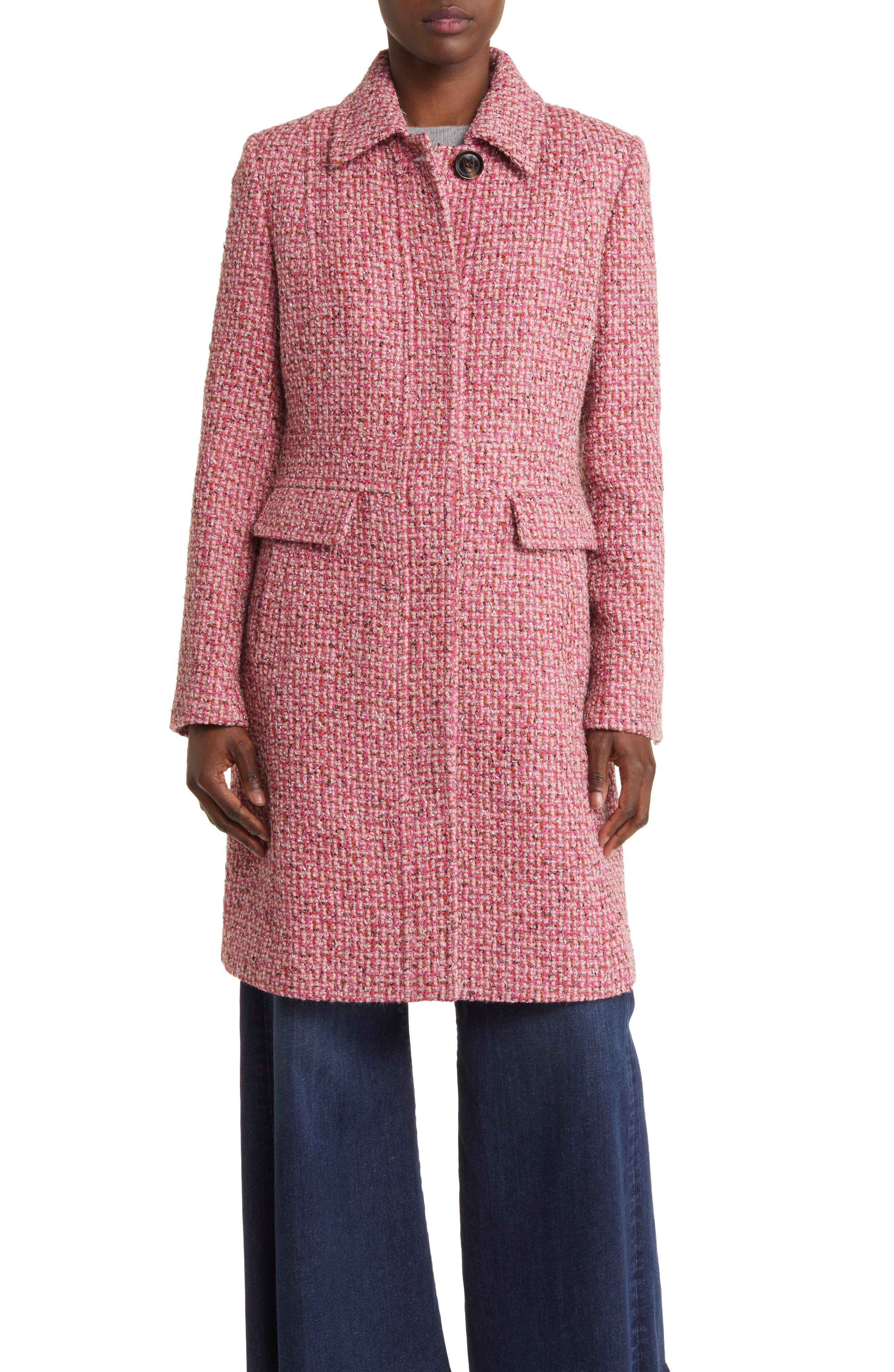 Lyst Sam Edelman Tweed Reefer Maxi Coat Trendy Pink Sam Edelman Coats For  Women Lyst